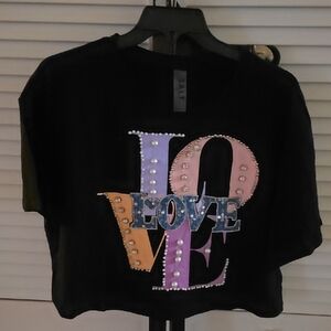 Black Crop Top with Colorful LOVE Design